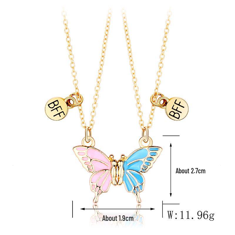 Cross-Border Butterfly Magnet Stone Necklace - Best Friend Alloy Pendant