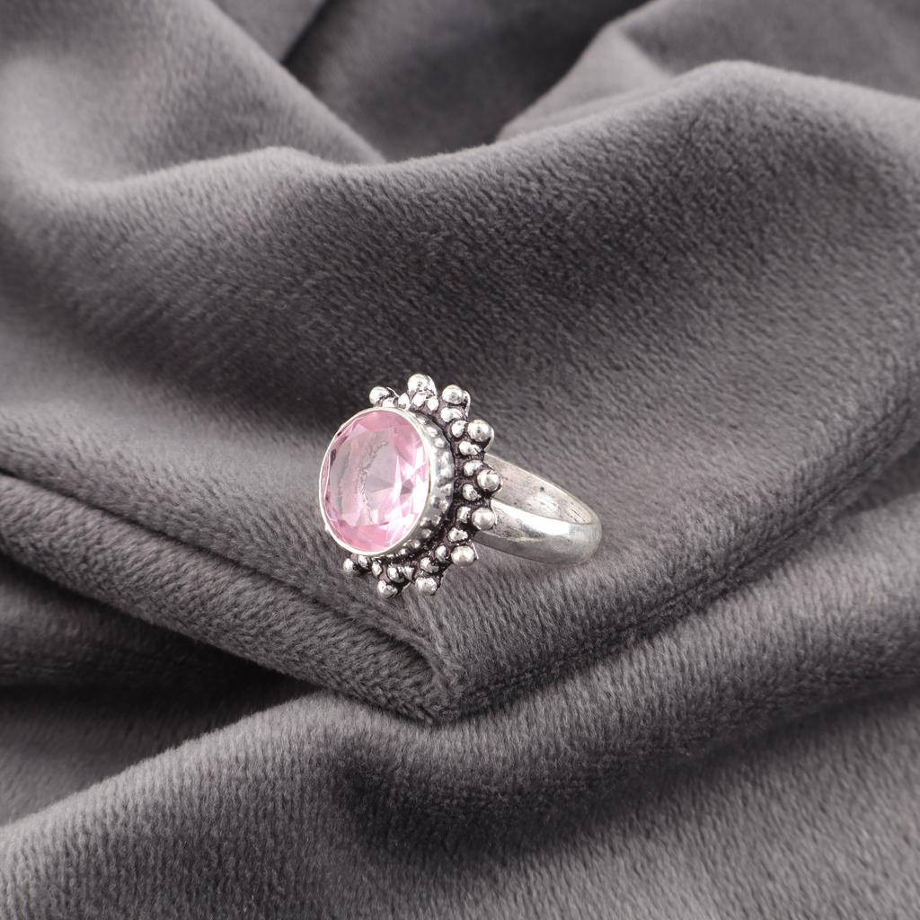Morganite Ring, Handmade Gemstone 925 Solid Sterling Silver Ring Pretty Jewelry, For Engagement Gift