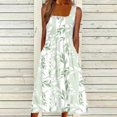 Schickes Strand-Midikleid, ärmellose Taschen, passende Schuhe