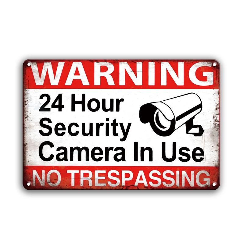 Vintage Tin Sign Retro Warning Metal Sign Video Surveillance Signs No Trespassing Sign Poster For Garage Home Man Cave Wall Deco