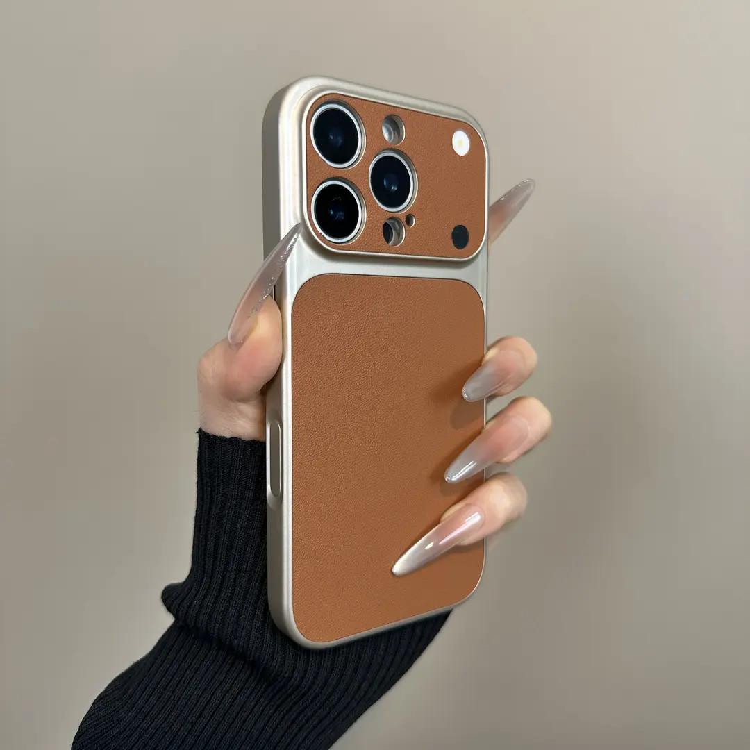 

Деловой однотонный чехол с текстурой кожи для iPhone 17 Air 16 15 14 Plus 13 Pro Max, матовый, противоударный, с защитой объектива iPhone 15 коричневый