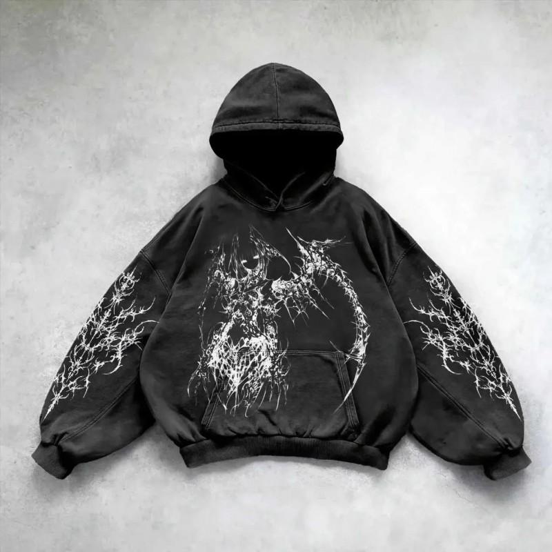 Felpa Streetwear 2026 per Adolescenti Casual Punk Harajuku Hip Hop Gotica con Stampa