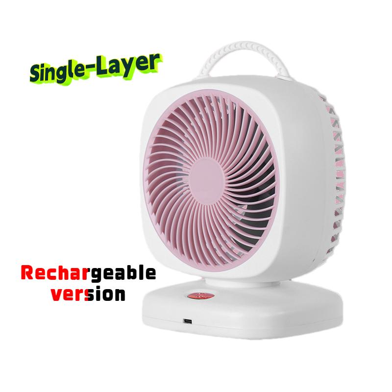 Neuer tragbarer kleiner Ventilator, doppelköpfiger, rotierender elektrischer Tischventilator, doppelschichtiger Umwälzventilator für den Haushalt