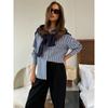 Ladies's Summer Striped Shirt Breathable Lapel Long-sleeved Shirt
