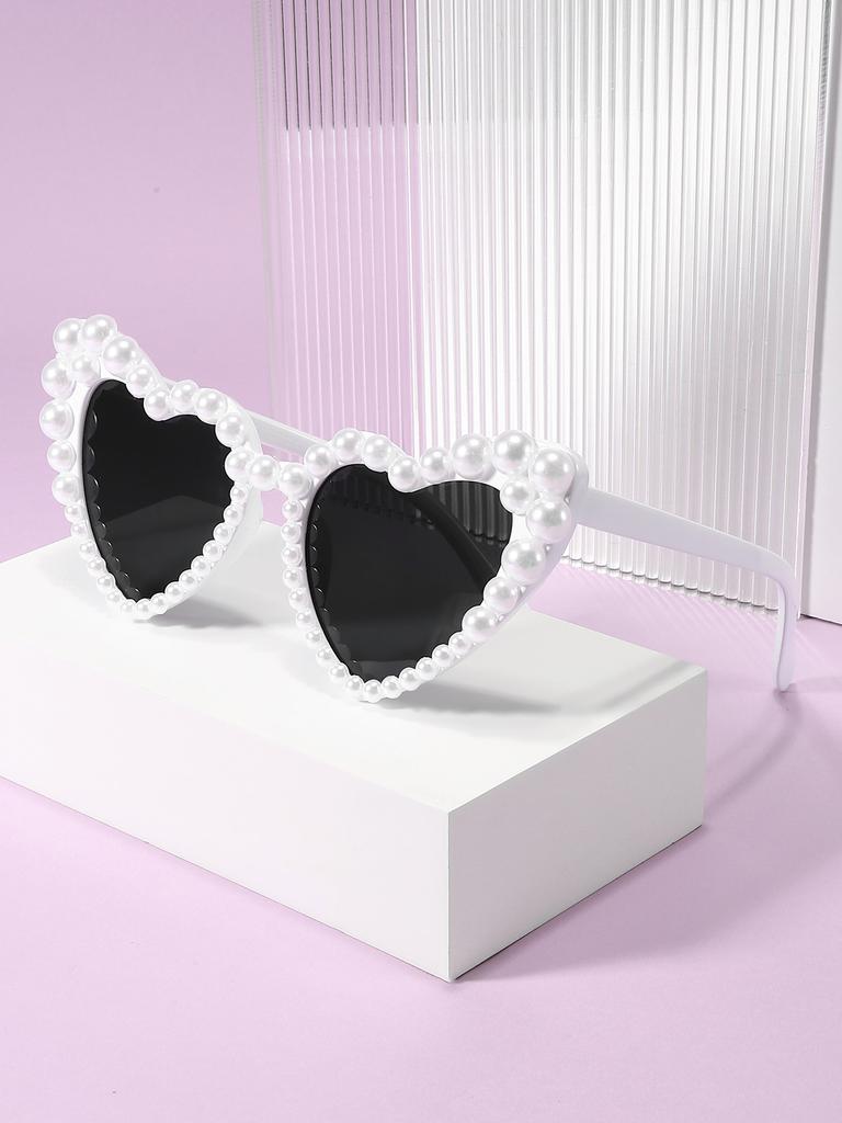 New In Luxury Fine Shimmering Love Pearl Sun Glasses Women Heart Glasses Casual Bling Sunglasses Lentes  Mujer