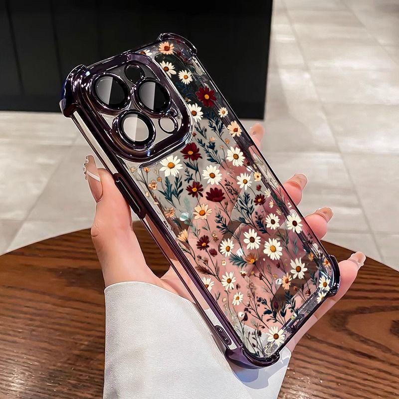 Phone Case For Xiaomi Note 15 14 13 Pro Plus 5G 12 11 11S 4G Redmi 15C 15 14C 12C 10C Plating Cute Clear Daisy Shockproof Cover