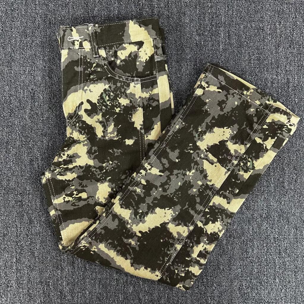 JYL Men's Camo Jeans Vintage Hiphop High-Street Straight Flare Cargo Denim