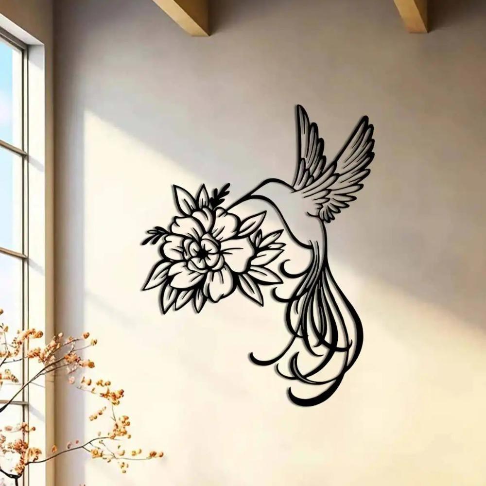 Iron Hummingbird Wall Art, Outdoor Metal Sculpture for Garden Terrace Balcony, Festive Home Decor, No Power Needed