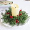 Candlestick Christmas Wreath with Cypress Leaves and Red Berries for Front Door and Yard Decoration