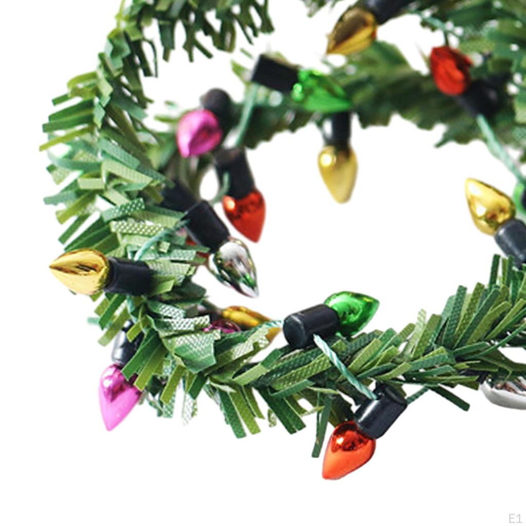 1/12 Christmas Garland Wreath Model Home Furniture Fake Light Strings Dollhouse Accessories
