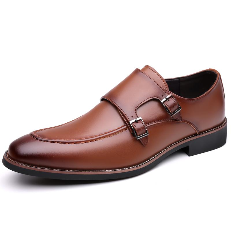 Fashion British Style Men Business Casual Shoes Leather Stitching Oxford Shoes Comfortable Loafers Leisure Walk Male Monk Strap Footwear