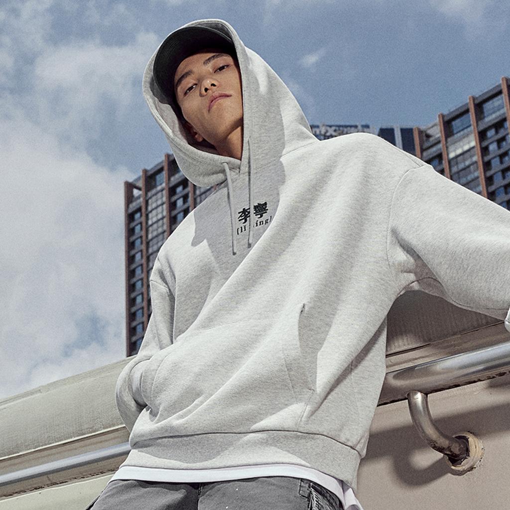 Li Ning Sports Lifestyle Series American Retro Printed Fleece Warm Pullover Long Sleeve Hoodie Early Autumn Sweatshirt Unisex sweatshirt AWDU923-2