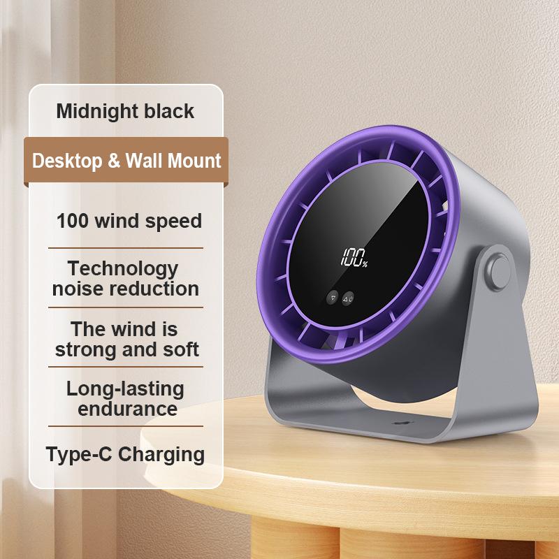 Desktop Fan High-speed 100 Speed Adjustable Circulating Fan Charging Digital Display Turbine Wall Mounted Desktop Fan