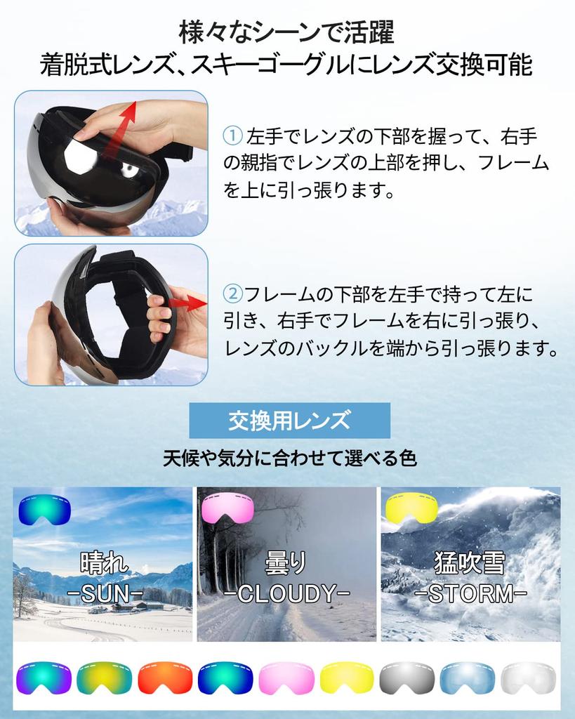 CHMKSTC and Snowboard Goggles with Double UV Spherical Wide Field of Glasses Removable OTG Helmet Revolving Unisex Sports Suitable for Mountain and