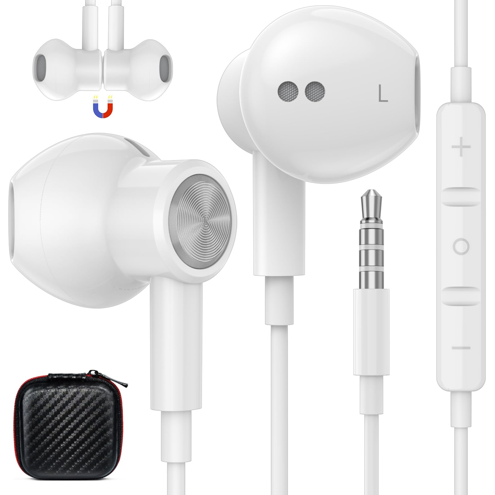 

[2023 Enhanced Sound Quality Wired Earphones] Wired Earphones with Mic, 3.5mm Jack, Magnetic Compatible with AQUOS sense7, wish2, Redmi 12C, OPPO