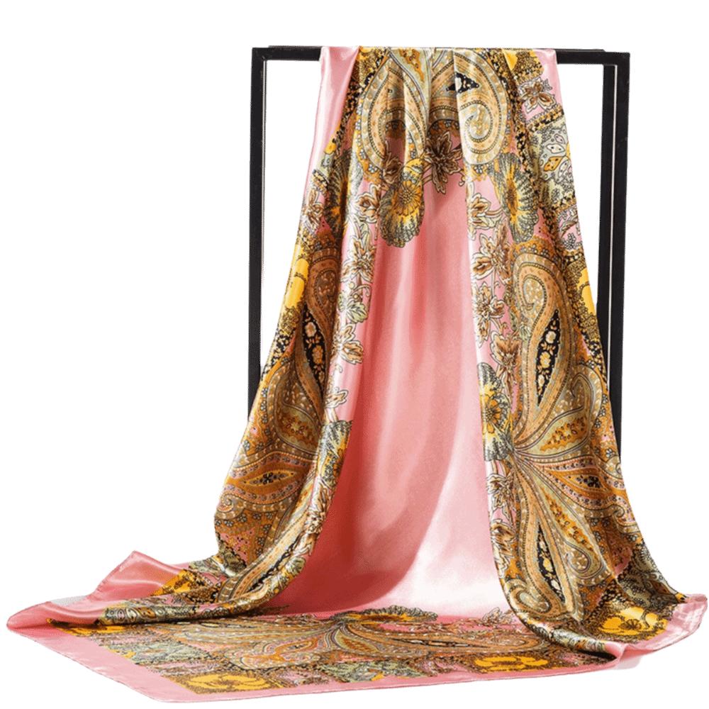 Floral Print Satin Scarf Hijab Colorful Head Scarf Fashionable Square Silk Scarf  Fashion