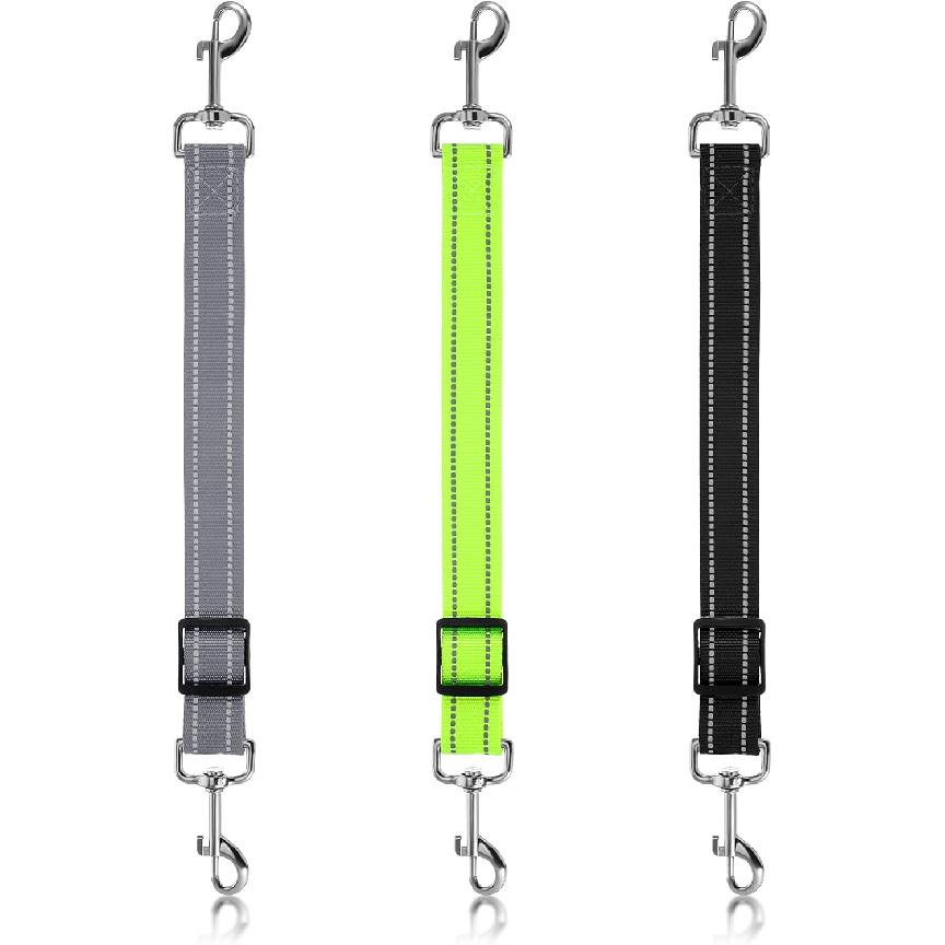 3 Pcs Dog Collar Safety Clip, Double Clip Dog Leash Extender, Adjustable Reflective Nylon Prong Collar Backup Set for Dog Harness Connector
