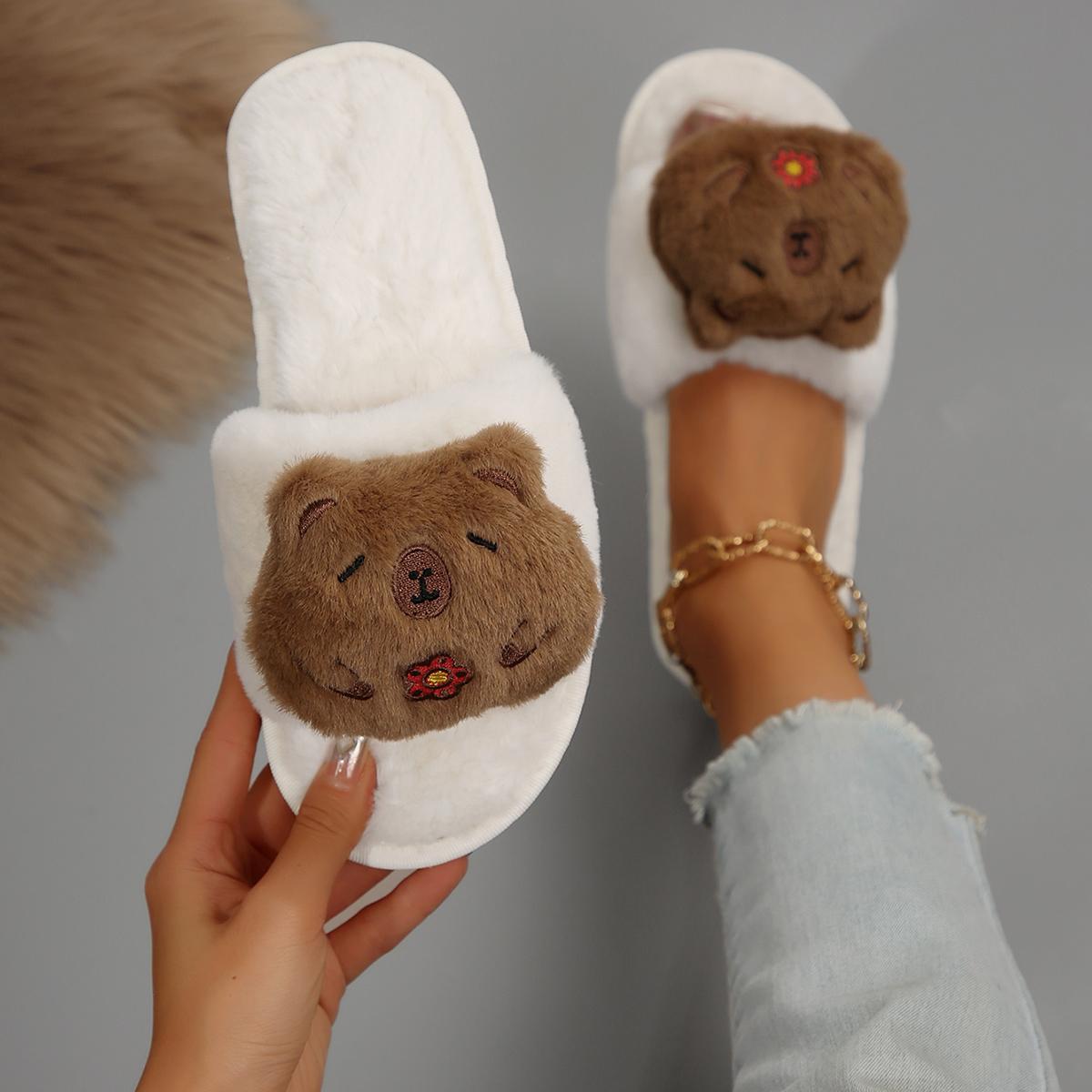 Теплые Пушистые Тапочки Женские Толстые Пушистые Меховые Тапочки Черные Белые Милые Животные Домашние Шлепанцы Домашние Слайды Плоские Комнатные Напольные Туфли 36 бежевый 1239₽