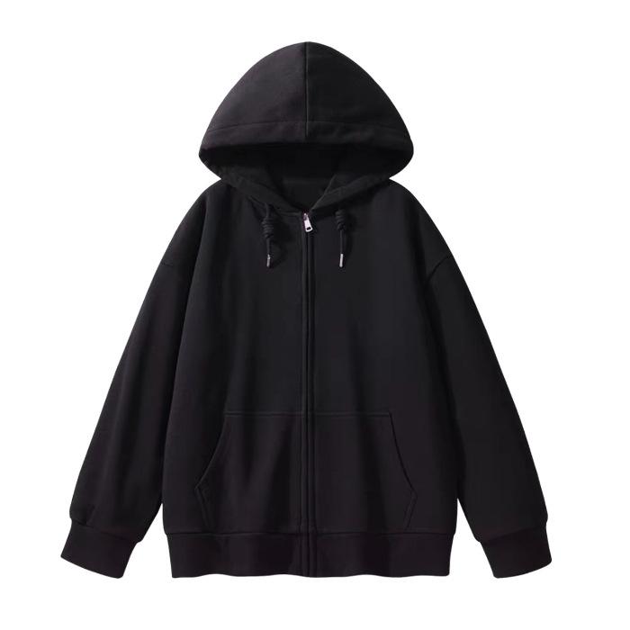 CVC cotton wool composite milk silk 320g back-necked plain zipper hoodie for women