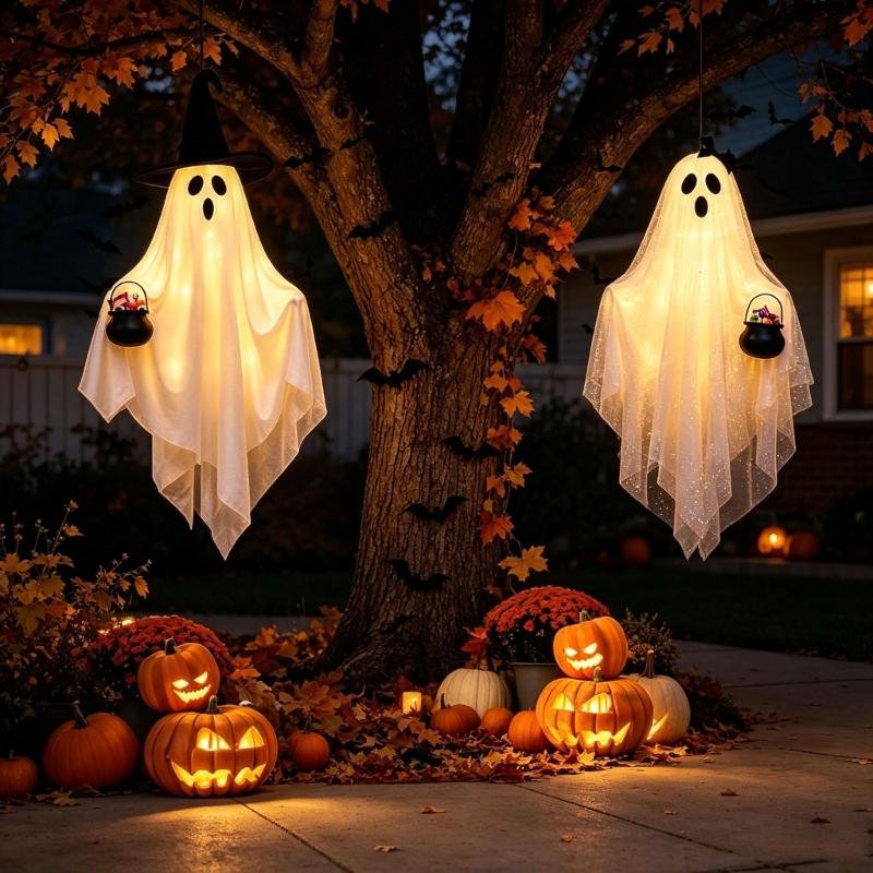 Entryway Window Line Halloween Hanging Pair, Two Piece Fabric Figure Set for Home and Party Corner Indoor Display