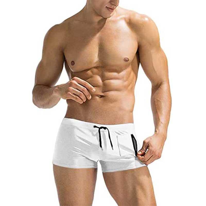 2024 Men's Quick-Dry High-Waisted Swim Trunks - Fashionable Solid Mid-Length Lace-up Boxer Briefs