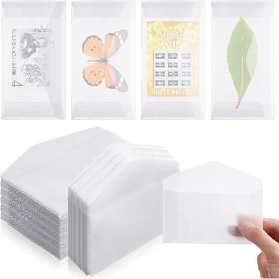 Eersida Glassine Envelopes 2.5x4.25 Inch Glassine Mini Lotto Lottery Ticket Holders Wedding Guest Favor Tissue Seed Envelope Holder for Scratch Stamp