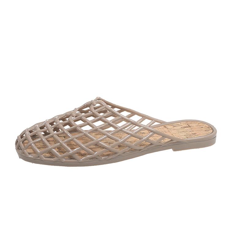 2025 Summer New TR Crystal Sandals Hollow Transparent Jelly Shoes Women's Flat-soled Outer Bag Head Beach Hole Shoes
