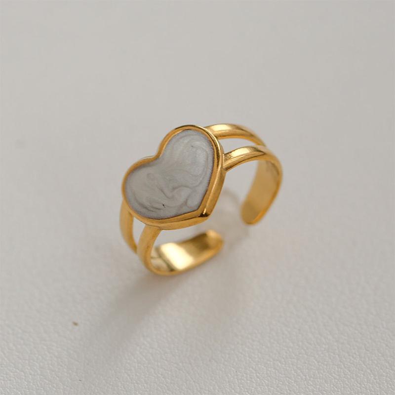 Stainless Steel French White Enamel Rings For Women Drip Glaze Romantic Elegent Girl Ring Daily Wear Sweet Y2K Jewelry No Fading
