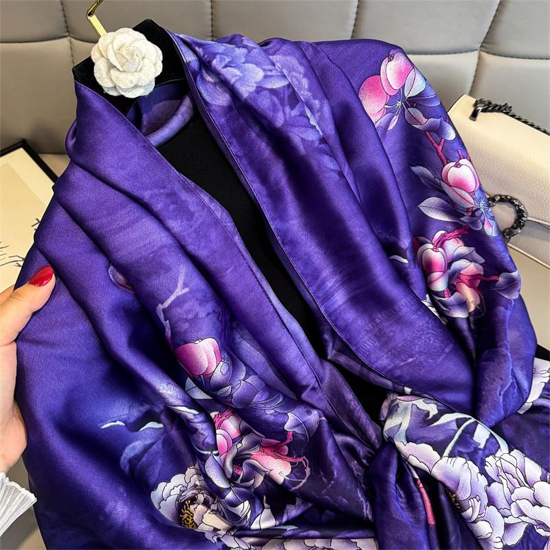 Fashion Impression Big Shawl Involves Women'S Seda Scarf  Luxury Satin Bandana Hijab Turban Foulard Summer Beach Stoles