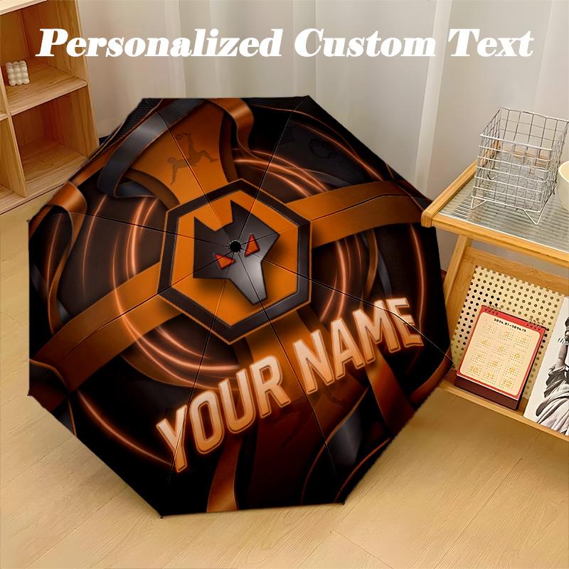 8 Rib Auto Folding Umbrella Wolverhampton Wanderers Football Print Custom Name Text Portable Rain Gear
