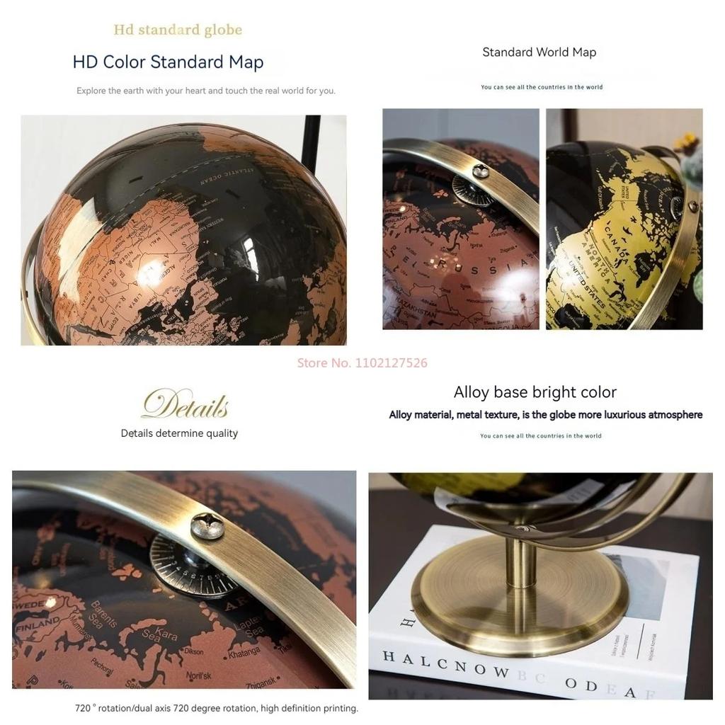 New 20/23cm Black Gold Rotating Globe British Home Office Decoration European Style Creative Handicraft Decoration Globe