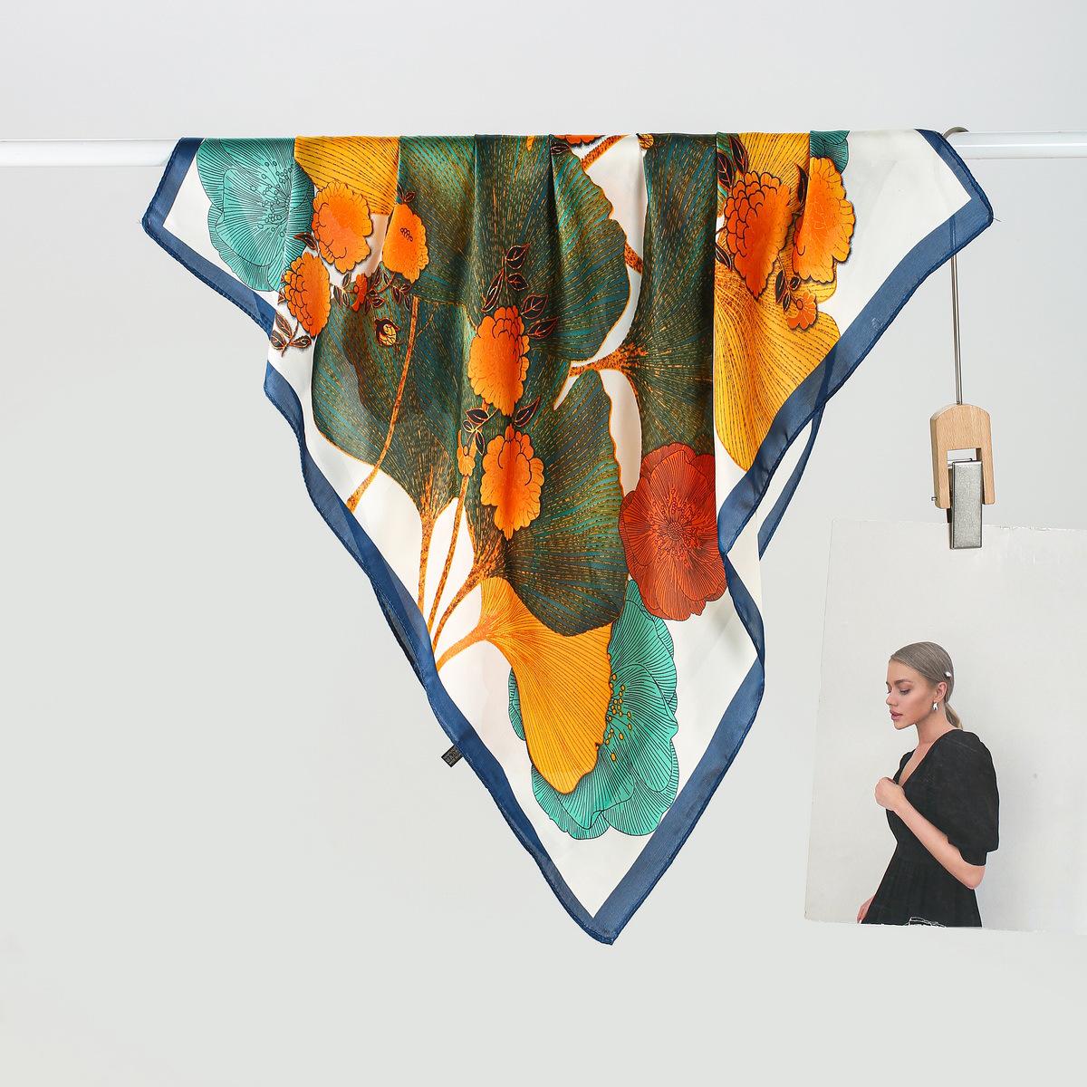 

New Ginkgo Leaf Print Silk Scarf - Versatile Korean Fashion for Women 70x70 CM