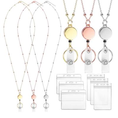 Ausweishalter Lanyards Einziehbarer ID-Halter Wasserdicht Lehrer-Lanyard mit 2 Kartenhaltern