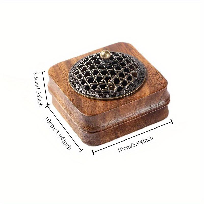 1pc Walnut Zen Tea Ceremony Incense Stove Household Decoration Chinese Indoor Agarwood Fragrance Perfume Hollowed Out with Cover Incense Insert Bottom