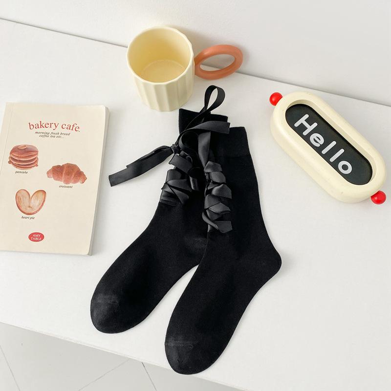 

Strap Socks Women S Jk Bow Lolita College Style Tube Socks Ballet Style Wear Women S Socks Long One size fits all чорний