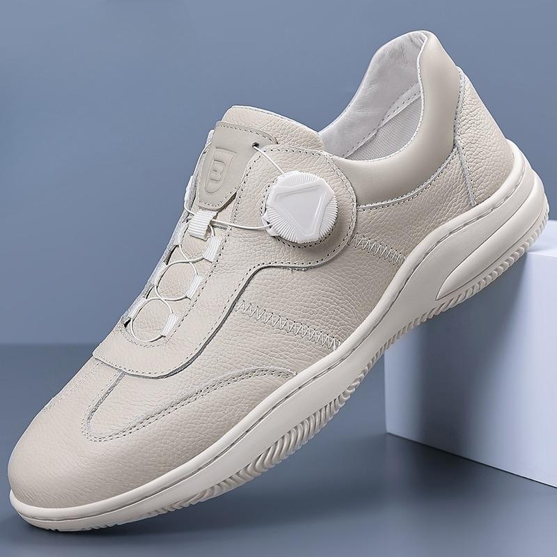 

Fashion Trendy Leather Shoes Men Casual Rotary Buckle Easy Wear Loafers Lazy Cowhide Formal Business Sneakers Sportswear Daily Travel 38 бежевый