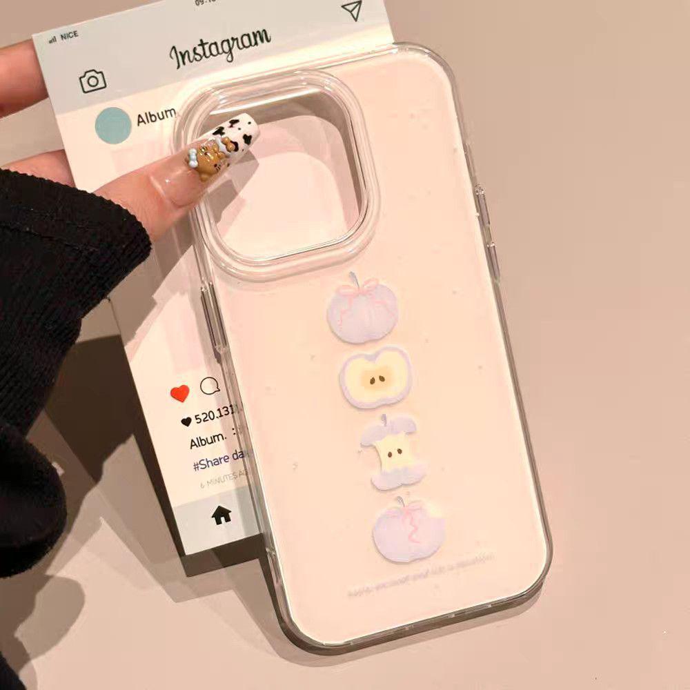 

Apple Core Dual-Layer White Phone Case for 12-17 Pro Max: Large Hole Cartoon Design iPhone 14