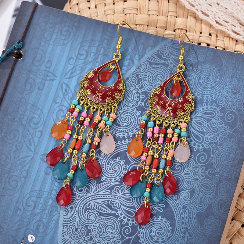 Bohemian Long Tassel Earrings For Women Bead Handmade Tassel Earrings Boho Gold Color Drop Dangle Jewelry Boucle Oreille Femme