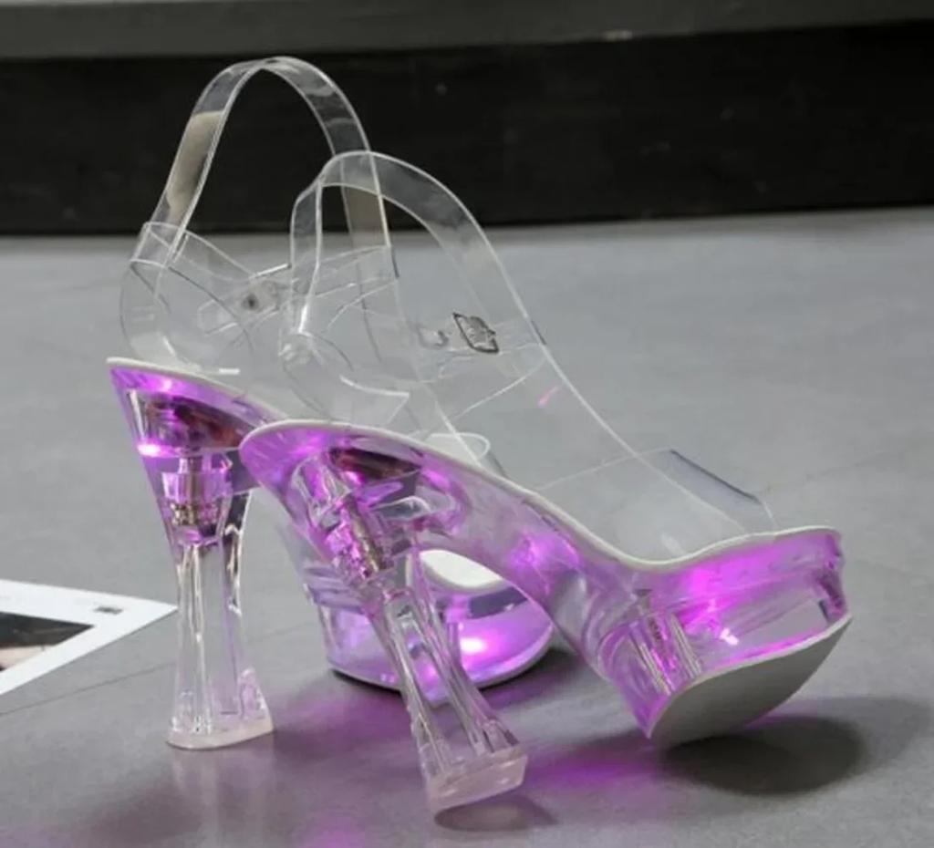 Fashion Designer Sandals Sandalias Women 2025 Summer New Flowers Transparent High Heels 14.5cm Platform Thick Heel Ladies Banquet Shoes