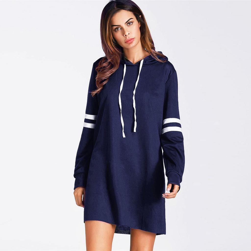 Women Long Sleeve Hoodie Casual Long Sweatshirt Jumper Pullover Dress