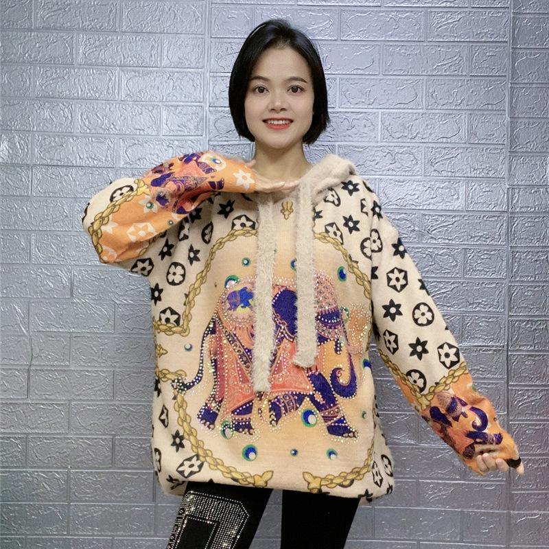 Luxurious Mink Velvet Hooded Sweatshirt for Women - Autumn/Winter Loose Slimming Knit Sweater