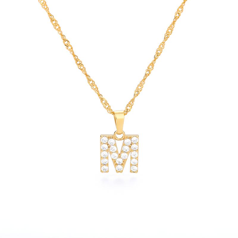 Cubic Zirconia Initial Letter Pendant Necklaces For Women Stainless Steel Gold Color Chain Alphabet Chokers Jewelry Accessories