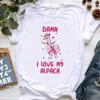 Kawaii Alpaca With Flowers And Coffee Print T Shirt Girls Summer Short Sleeve Tshirt Femme Fashion Tops Tee Shirt Female