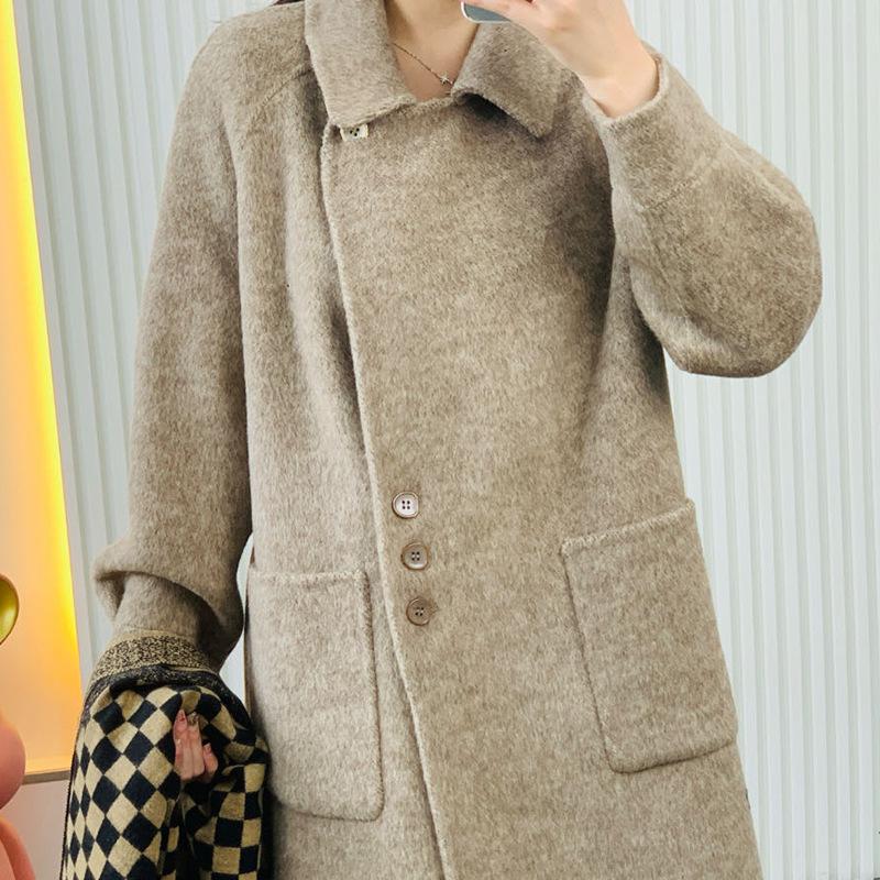 New loose double-sided cashmere coat elegant and lazy woolen coat long cashmere coat