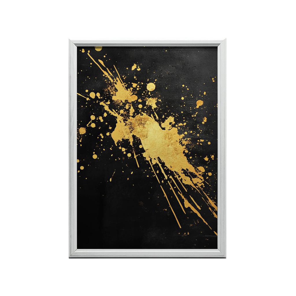 Złote Iskry Na Czarnym Tle Złote Iskry Na Czarnym Tle, 30X40 Cm, Rama Aluminiowa Złota, Papier Matowy 230 Gsm