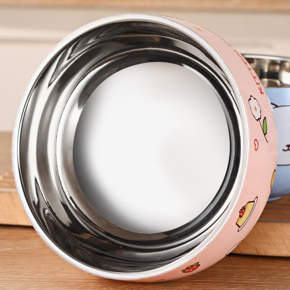 Anti-scalding Stainless Steel Children's Bowl Double Layer Rice Bowl Tableware Ramen Bowl  Soup