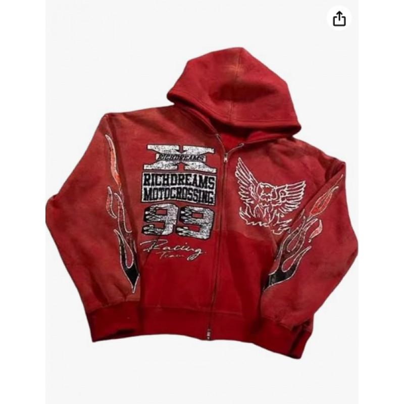 Mens Oversized Zip-Up Hoodie 2026 Fall Vintage Flame Eagle Print Loose Fit Casual Sweatshirt