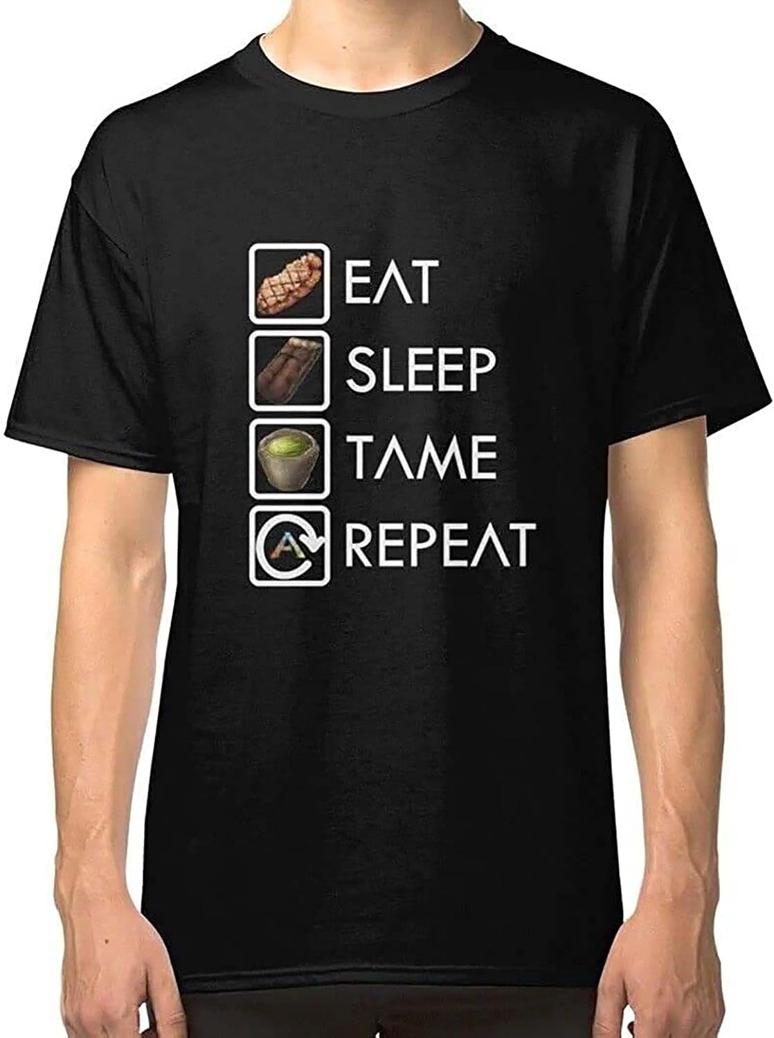 Ark Survival Evolved EatSleepTameRepeat Men s Black T Shirt S чёрный