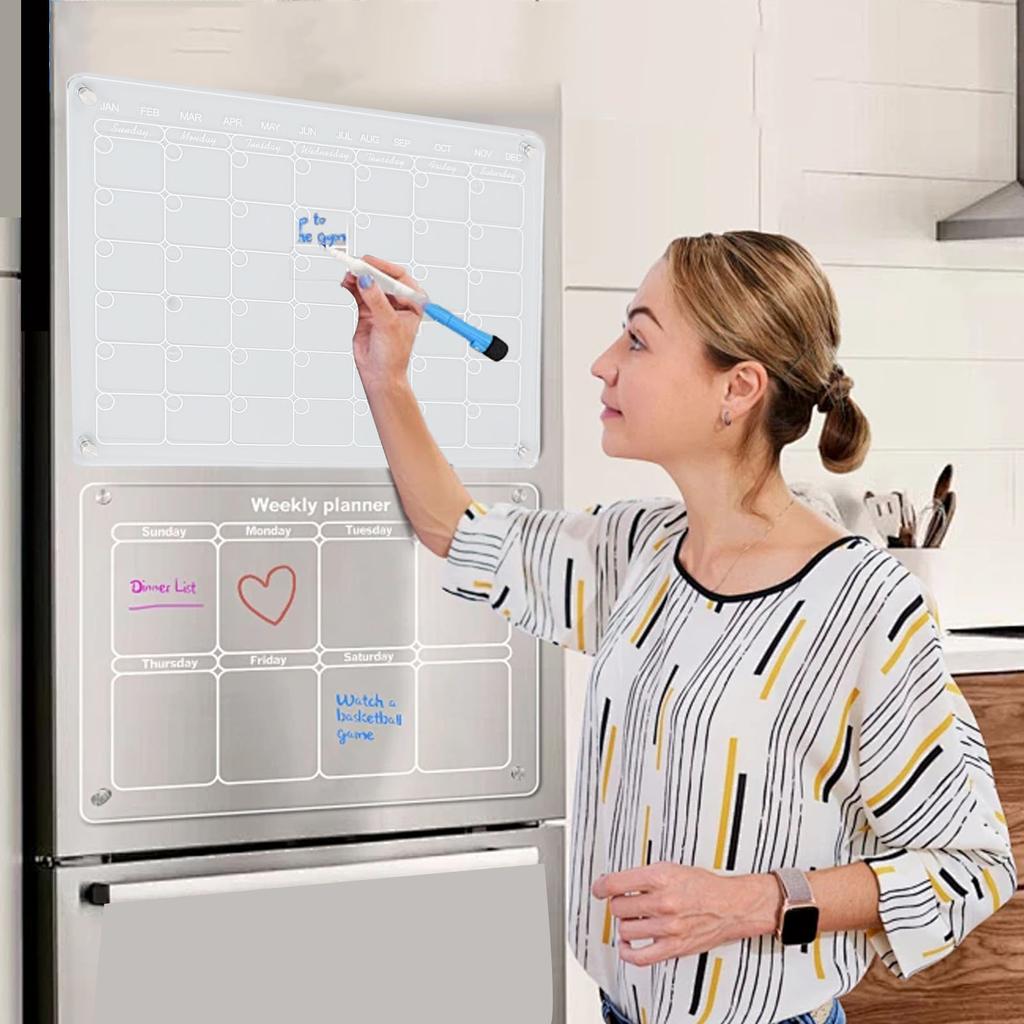 Magnetic Memo Calendar Reusable Erasable Daily Planner Acrylic Magnetic Calendar for Refrigerator