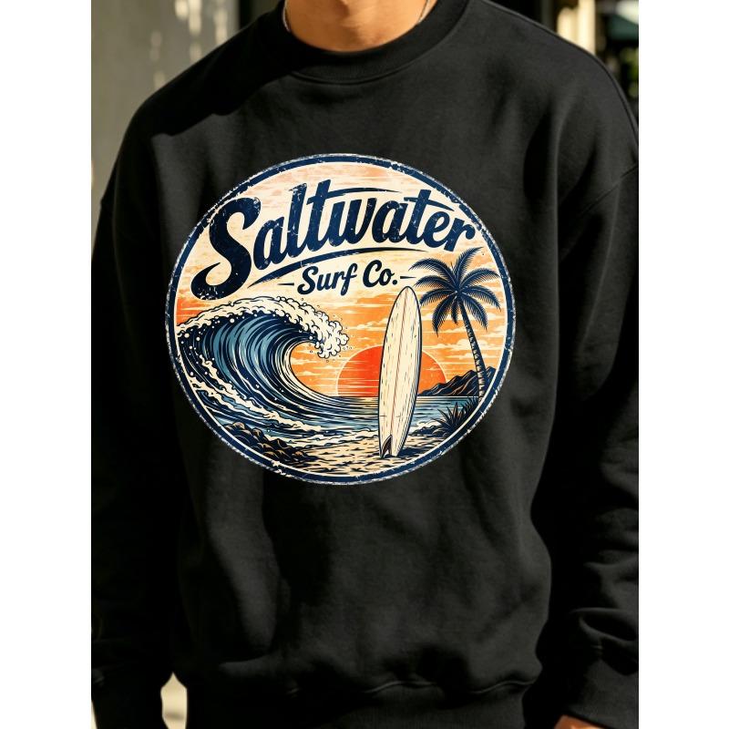 1pc Sweatshirt for Men, Vintage Retro Surfing Graphic Print, Casual Streetwear for Men Beach Summer, PLUS SIZE